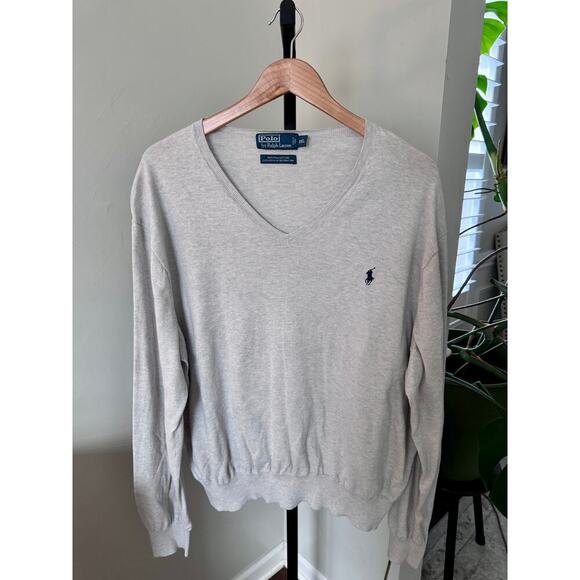 Polo Ralph Lauren Mens V Neck Sweater Knit Cotton Logo XX Large Gray - Picture 2 of 4
